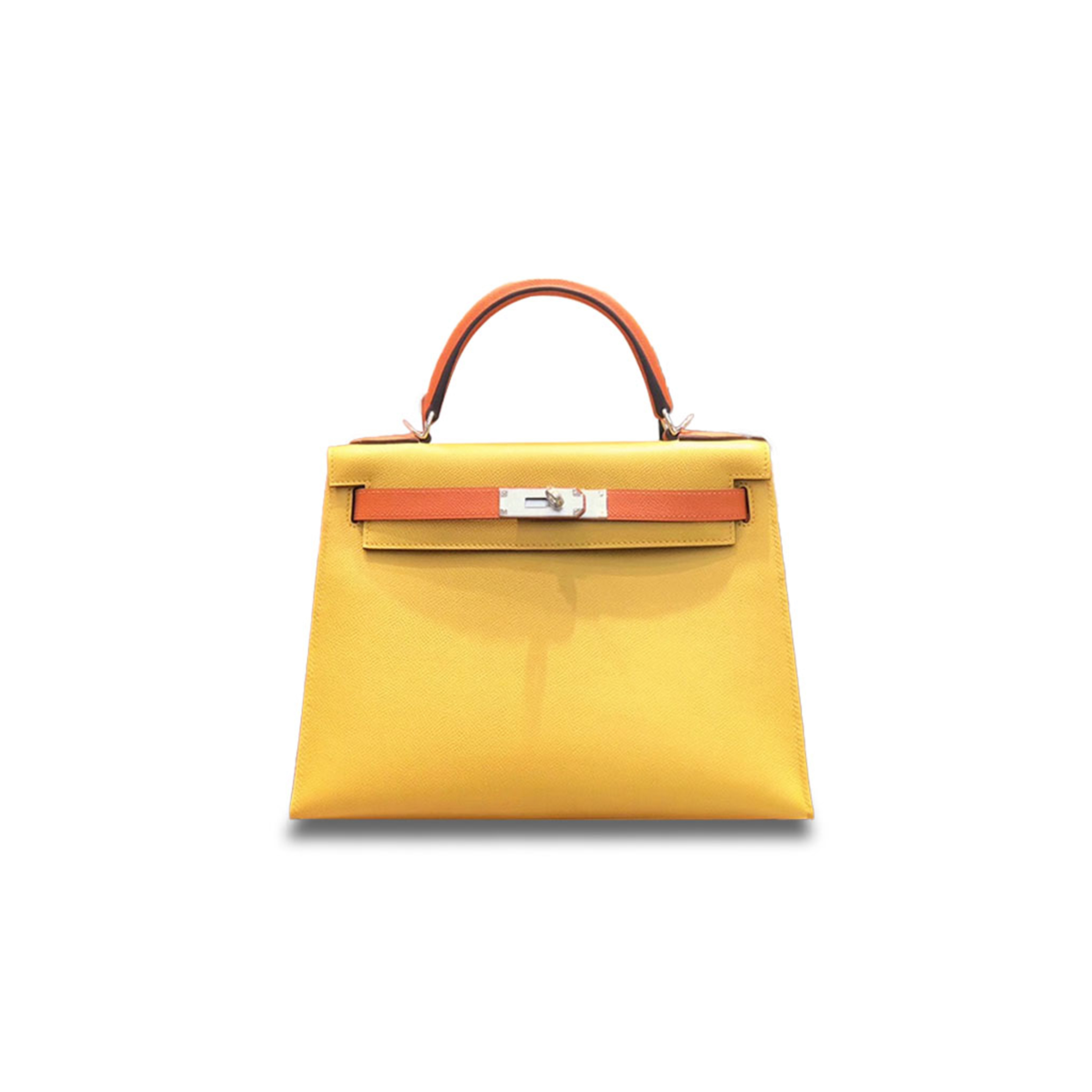 HERMÈS KELLY 28 EPSOM SUN YELLOW WITH ORANGE SILVER BUCKLE (28*22*10cm) 